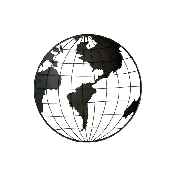 Black Metal Globe Wall Art | Minimalist World Map Hanging Decor - Picture 5 of 5